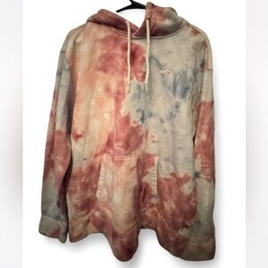 Vintage Hollister Pink, White and Blue Tie-Dye Hoodie - Large